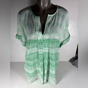 Max Studio Green and White Textured Top